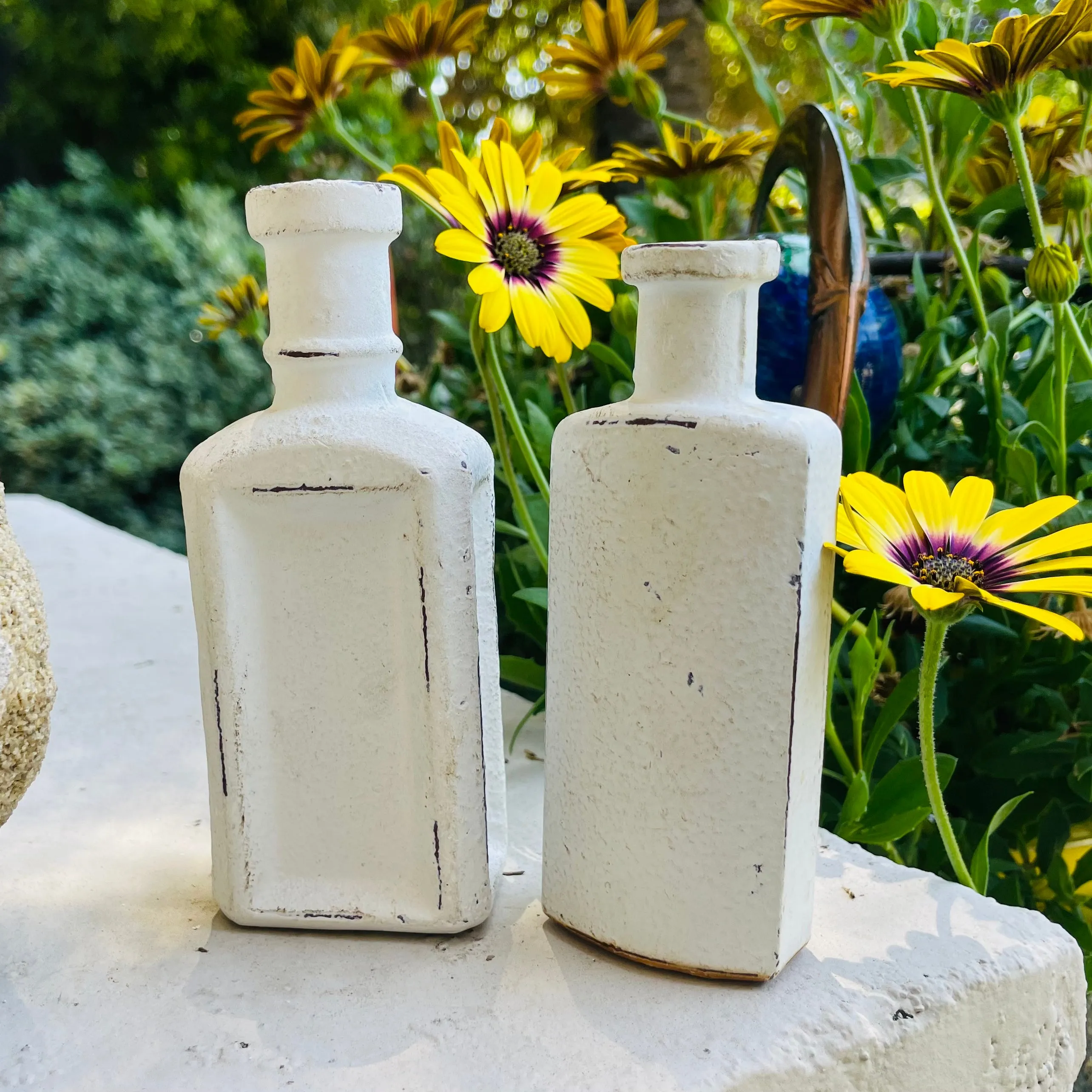 1890s Dr. Daniels Cough Cold & Fever White Rare Cast Iron Medicine Bottles Set