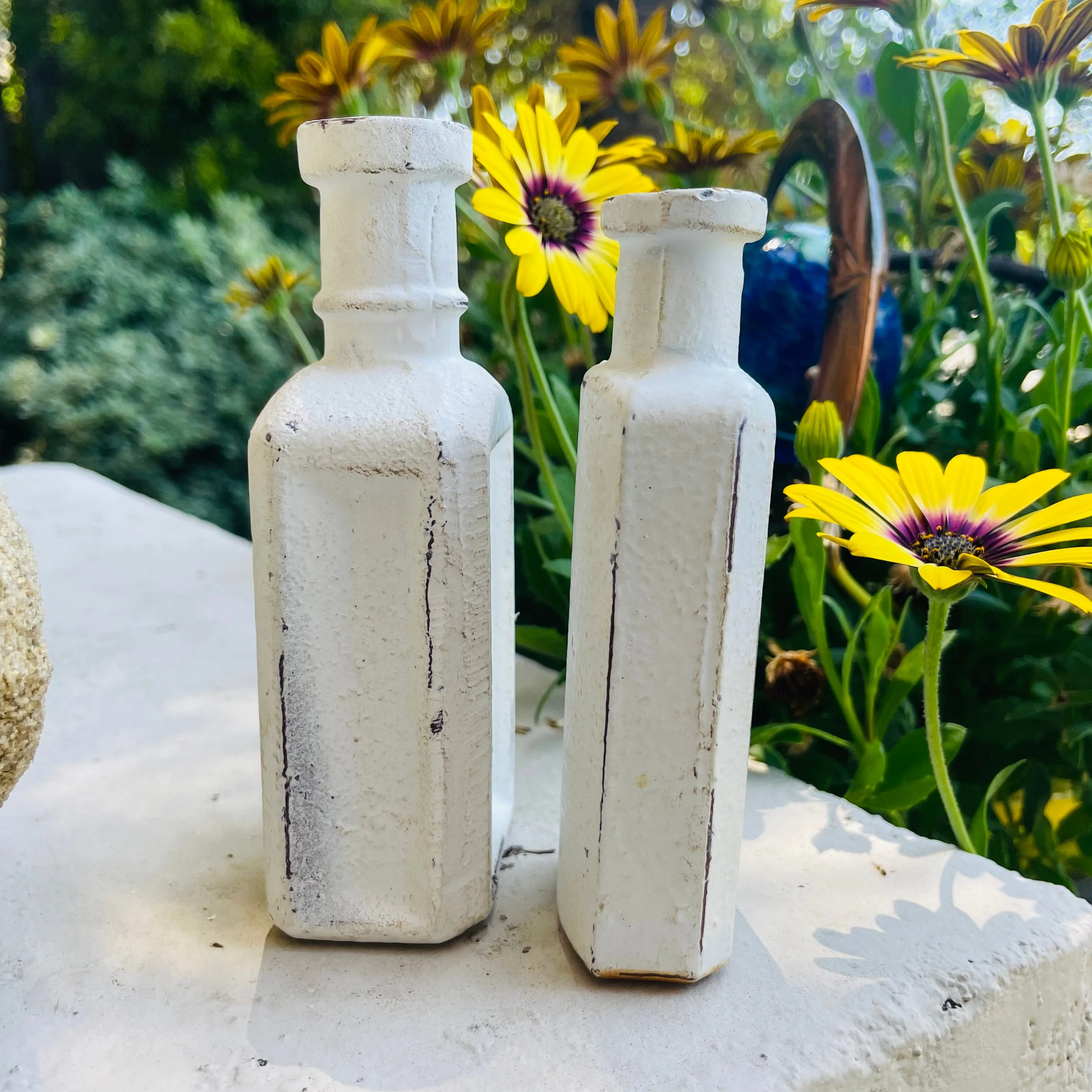 1890s Dr. Daniels Cough Cold & Fever White Rare Cast Iron Medicine Bottles Set