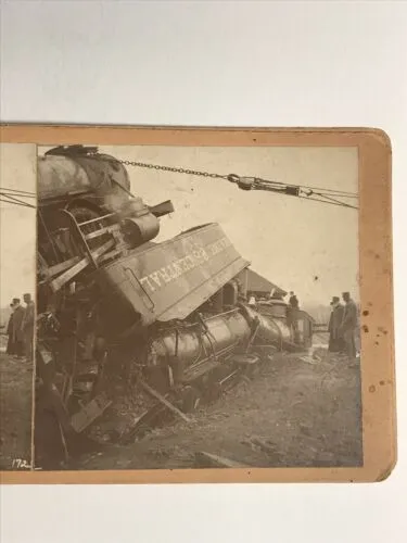 1901 Rare Maine Central RR Wreck Stereograph Stereoview Antique Photo Cards (2)