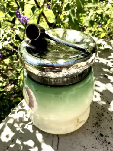Antique Rare Porcelain Victorian Humidor Silver Plated Pipe Lid Tabacco Jar