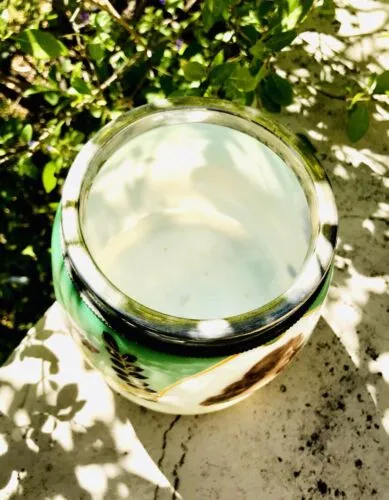 Antique Rare Porcelain Victorian Humidor Silver Plated Pipe Lid Tabacco Jar